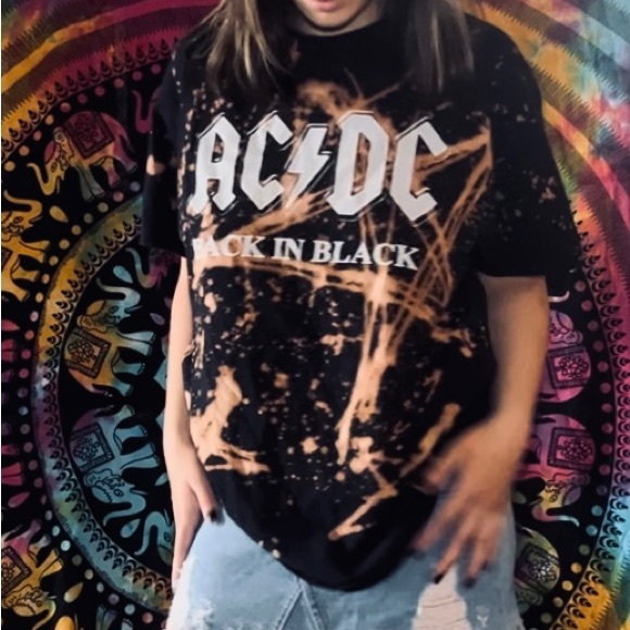 Black AC/DC bleach painted t-shirt - Picture 4 of 8